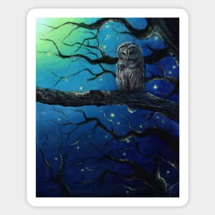 Starry Owl - Acrylic Painting of a Magical Night Sticker